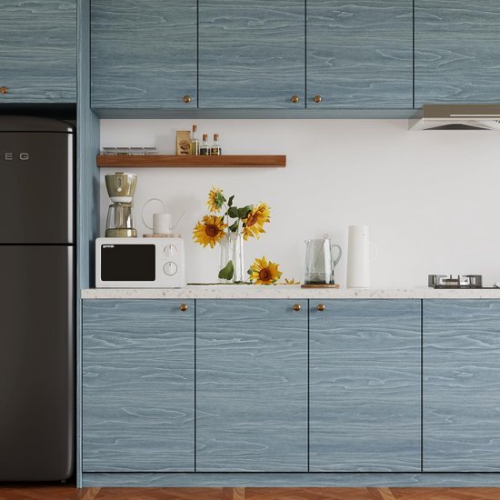 Unyqoos® Zelfklevend Houtlook Behang in Elegante Blauw Tinten voor Meubelrenovatie