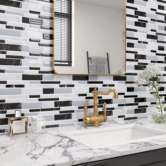 Unyqoos® Zelfklevende grijze marmerlook tegelstickers voor badkamer en keuken