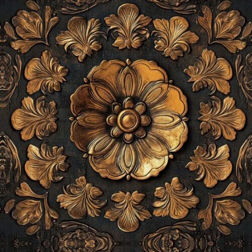 550x550-16570.jpg Unyqoos® Zelfklevend bloemenbehang met goud en zwart voor luxe interieur