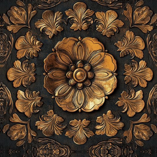 550x550-16570.jpg Unyqoos® Zelfklevend bloemenbehang met goud en zwart voor luxe interieur