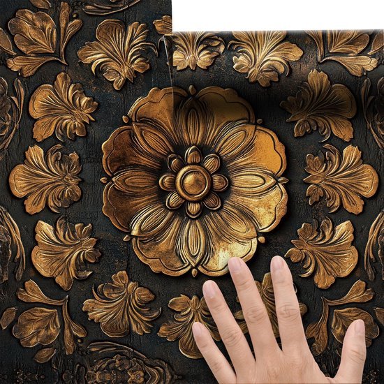 550x550-16573.jpg Unyqoos® Zelfklevend bloemenbehang met goud en zwart voor luxe interieur
