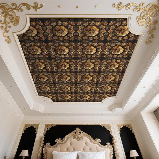 550x550-16574.jpg Unyqoos® Zelfklevend bloemenbehang met goud en zwart voor luxe interieur