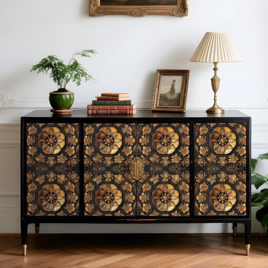 550x550-16577.jpg Unyqoos® Zelfklevend bloemenbehang met goud en zwart voor luxe interieur