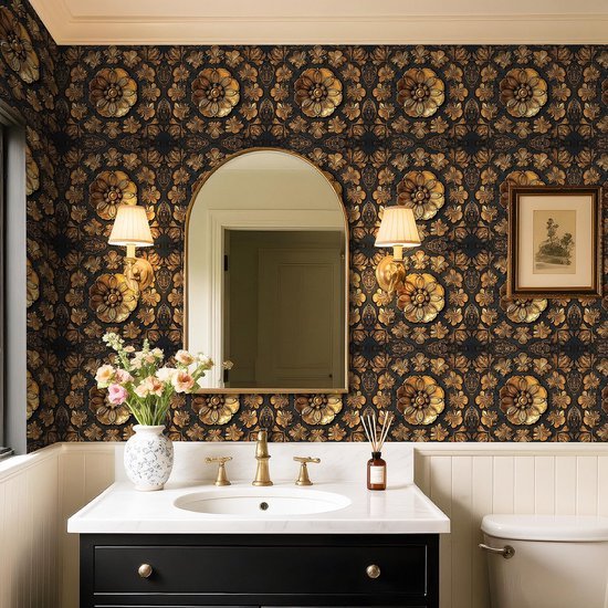 550x550-16578.jpg Unyqoos® Zelfklevend bloemenbehang met goud en zwart voor luxe interieur
