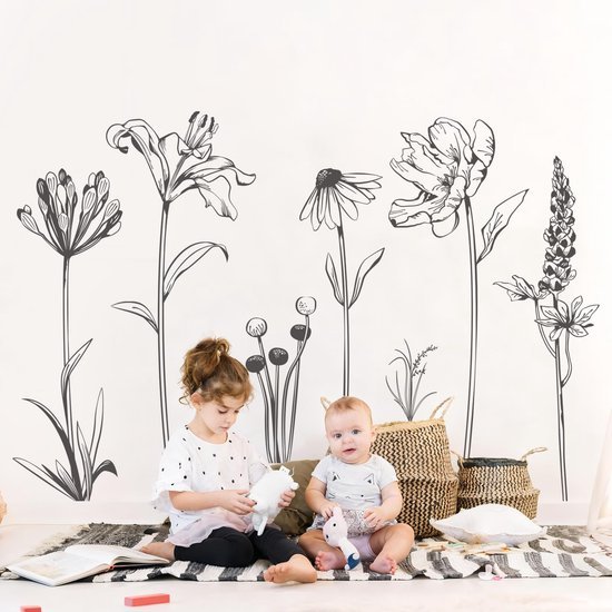 Unyqoos® Grote Zwarte Bloemen Muursticker voor Elegante Woonkamer en Slaapkamer Decoratie, zwart