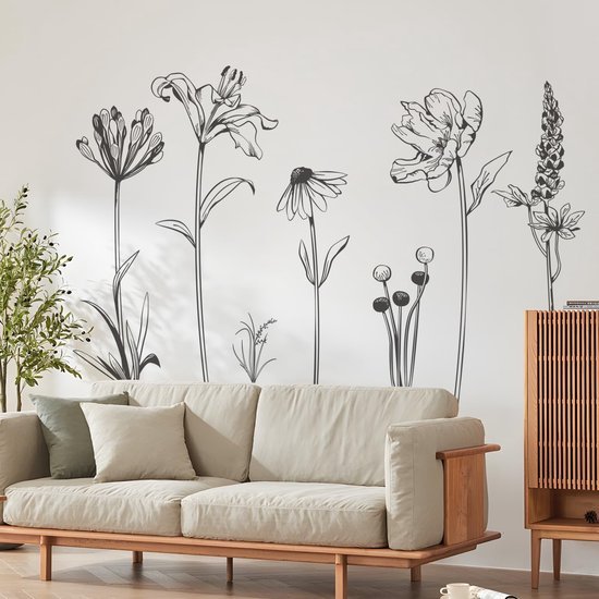Unyqoos® Grote Zwarte Bloemen Muursticker voor Elegante Woonkamer en Slaapkamer Decoratie, zwart