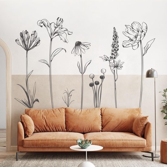 Unyqoos® Grote Zwarte Bloemen Muursticker voor Elegante Woonkamer en Slaapkamer Decoratie, zwart