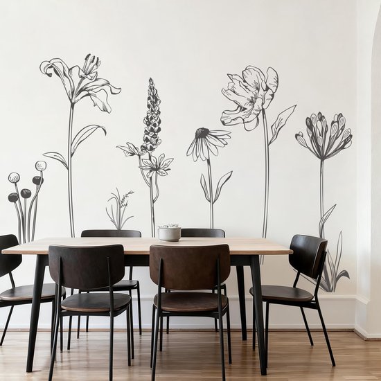 Unyqoos® Grote Zwarte Bloemen Muursticker voor Elegante Woonkamer en Slaapkamer Decoratie, zwart