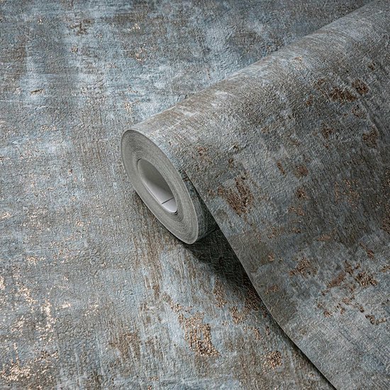Unyqoos® Industrieel Vliesbehang met Metallic Koper Effect en Pleisterlook voor Stijlvolle Wanden