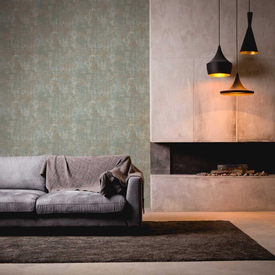 Unyqoos® Industrieel Vliesbehang met Metallic Koper Effect en Pleisterlook voor Stijlvolle Wanden
