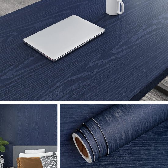 550x550-16622.jpg Unyqoos® Zelfklevende houten plakfolie blauw voor meubels en muren 40x200 cm