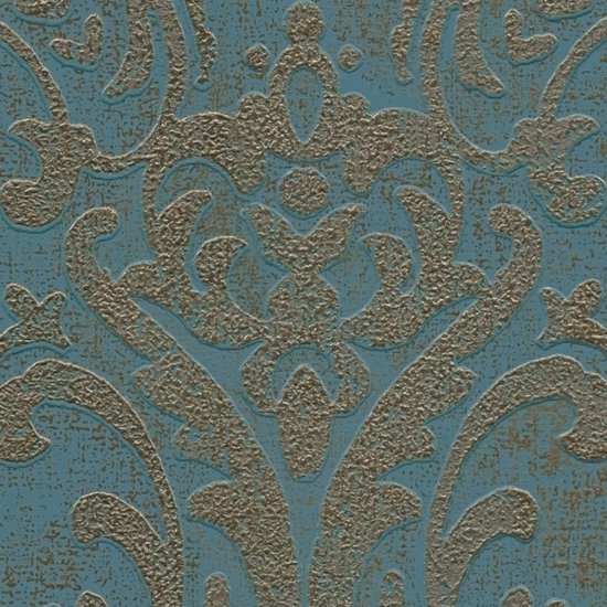 Unyqoos® Klassiek blauw en goud vliesbehang met barokmotief voor iedere ruimte