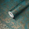 Unyqoos® Klassiek blauw en goud vliesbehang met barokmotief voor iedere ruimte