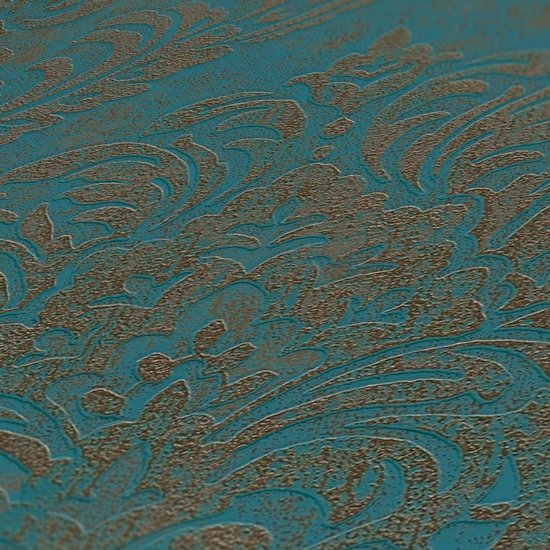 Unyqoos® Klassiek blauw en goud vliesbehang met barokmotief voor iedere ruimte