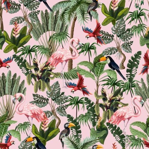 550x550-16682.jpg Unyqoos® Zelfklevend tropisch bloemenbehang met flamingo's voor een exotische woonstijl
