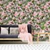 Unyqoos® Zelfklevend tropisch bloemenbehang met flamingo's voor een exotische woonstijl