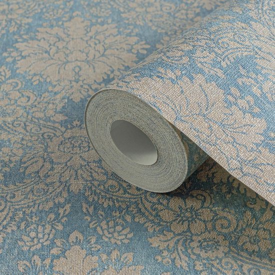 550x550-16697.jpg Unyqoos® Stijlvol Vliesbehang met Barok Bloemenpatroon en Metallic Accenten, bruin-blauw