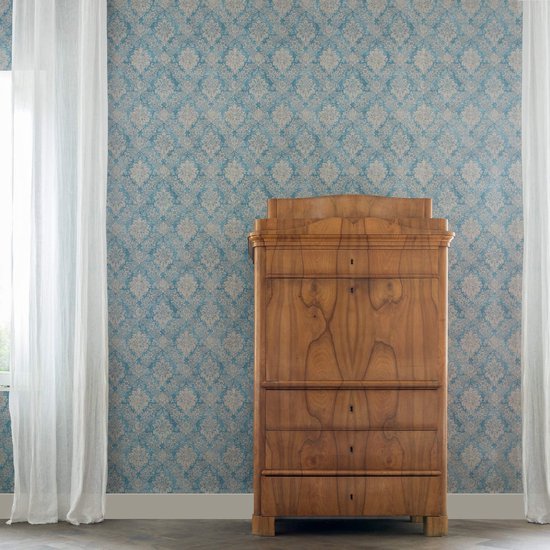 550x550-16700.jpg Unyqoos® Stijlvol Vliesbehang met Barok Bloemenpatroon en Metallic Accenten, bruin-blauw