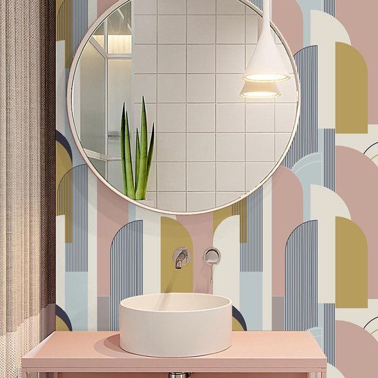 550x550-16752.jpg Unyqoos® Zelfklevend geometrisch behang in roze en grijs voor moderne interieurs