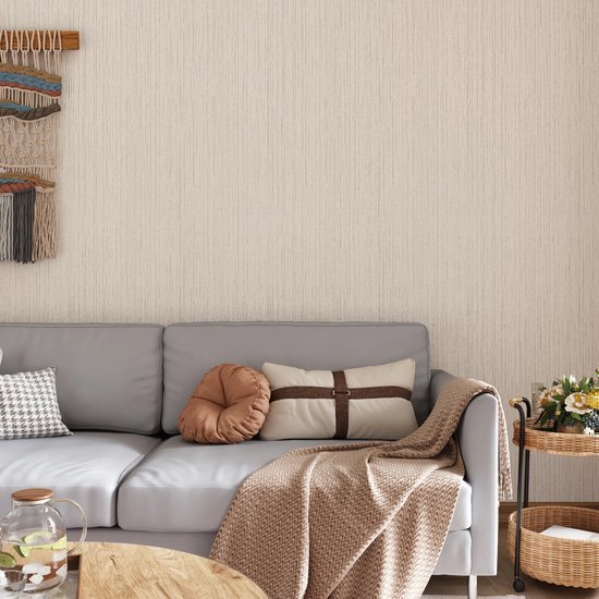 Unyqoos® Zelfklevend beige linnen behang voor stijlvolle interieurvernieuwing