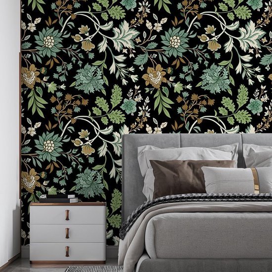 Unyqoos® Groene Bloemen Vinylbehang voor Diverse Interieurtoepassingen en Decoratie