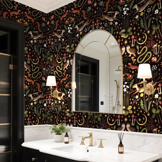 550x550-16858.jpg Unyqoos® Zelfklevend donker bos behang met dierenpatroon voor interieurdecoratie