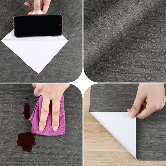 Unyqoos® Zelfklevende Grijze Houtlook Meubelfolie voor Keuken en Meubels, 40 cm x 200 cm