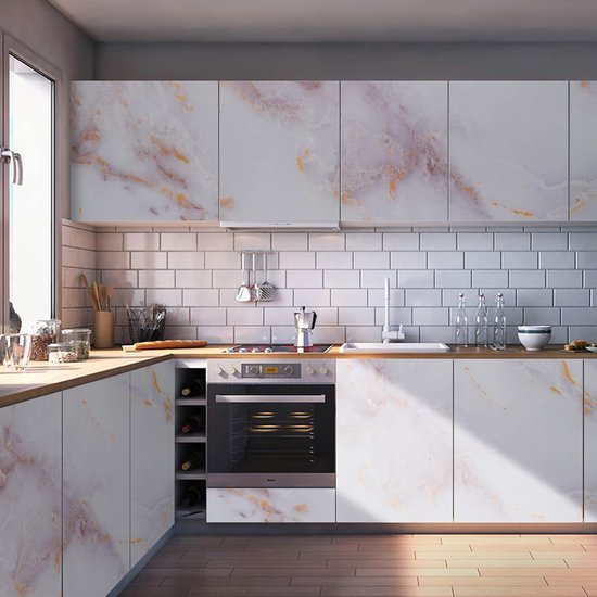 Unyqoos® Zelfklevende Marmerlook Folie voor Meubelrenovatie, 40 x 300 cm, Waterdicht Vinyl