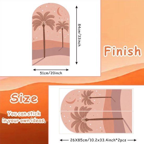 550x550-16910.jpg Unyqoos® Zelfklevende wanddecoratie met oranje kokosnoot bomen en geometrische vormen