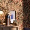 Unyqoos® Hoogwaardig bloemenbehang met palmbladmotief in warme kleuren voor woonkamer, geel-roud-groente-bruin