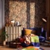 Unyqoos® Hoogwaardig bloemenbehang met palmbladmotief in warme kleuren voor woonkamer, geel-roud-groente-bruin