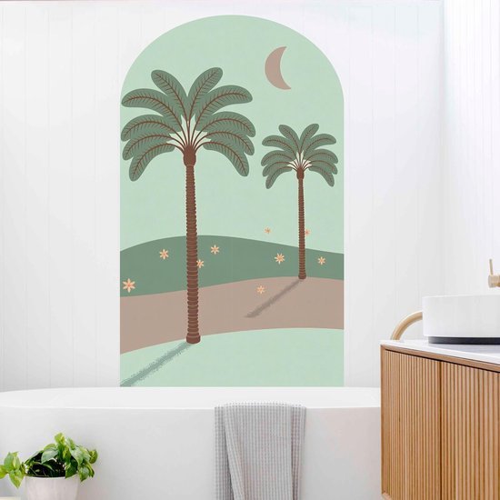 Unyqoos® Zelfklevende geometrische muurstickers met kokosnoot bomen voor diverse ruimtes