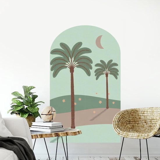 Unyqoos® Zelfklevende geometrische muurstickers met kokosnoot bomen voor diverse ruimtes