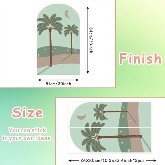 Unyqoos® Zelfklevende geometrische muurstickers met kokosnoot bomen voor diverse ruimtes