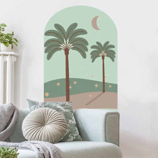 Unyqoos® Zelfklevende geometrische muurstickers met kokosnoot bomen voor diverse ruimtes