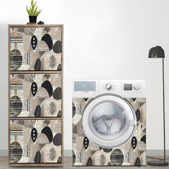 550x550-17090.jpg Unyqoos® Verwijderbaar zelfklevend behang met Afrikaanse boho-print voor interieurdecoratie, beige-zwart