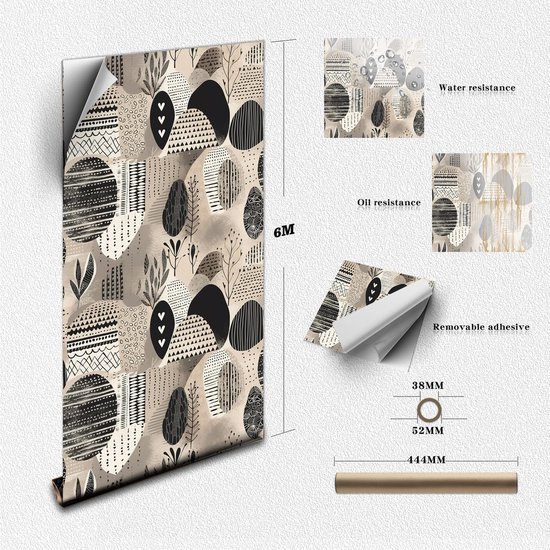 550x550-17093.jpg Unyqoos® Verwijderbaar zelfklevend behang met Afrikaanse boho-print voor interieurdecoratie, beige-zwart