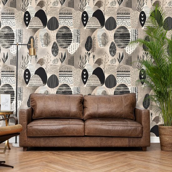 550x550-17094.jpg Unyqoos® Verwijderbaar zelfklevend behang met Afrikaanse boho-print voor interieurdecoratie, beige-zwart