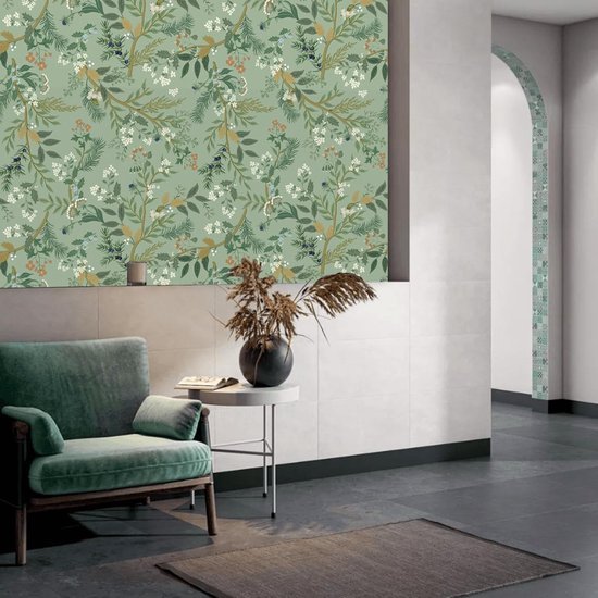 Unyqoos® Zelfklevend retro bloemenbehang voor een sfeervolle woonkamer of slaapkamer