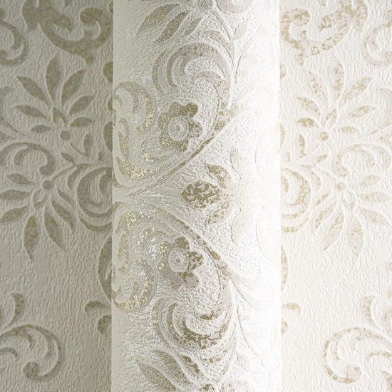 Unyqoos® Elegant vliesbehang met barokke ornamenten in beige en bruin tinten, beige-bruin