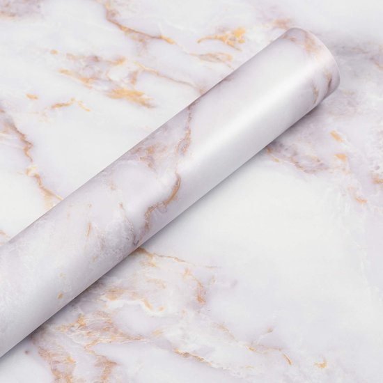 Unyqoos® Goudkleurige zelfklevende marmerfolie voor keuken en meubels 60 cm x 5 m