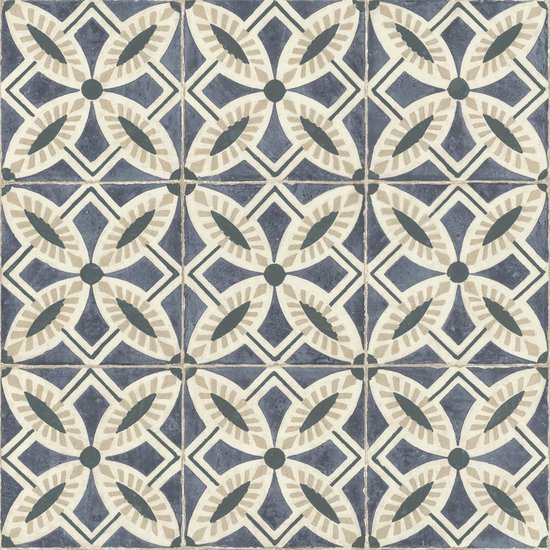 Unyqoos® Gedessineerd vliesbehang met mediterrane tegelpatroon voor interieurdecoratie, blauw