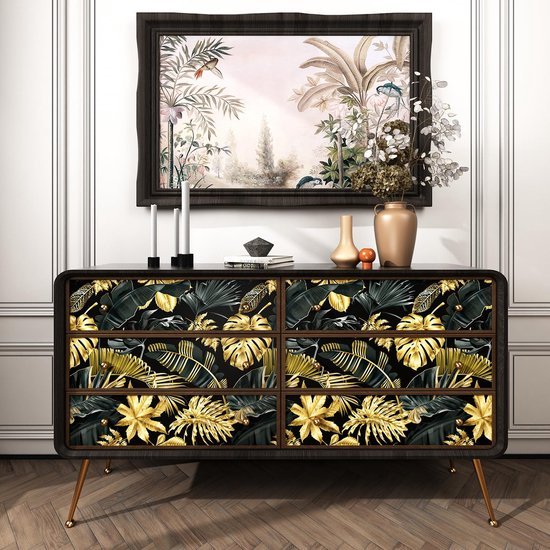 550x550-17172.jpg Unyqoos® Stijlvol Jungle Patroonbehang in Goud en Zwart voor Wanden en Meubels