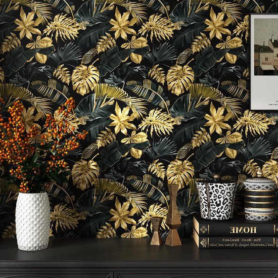 550x550-17174.jpg Unyqoos® Stijlvol Jungle Patroonbehang in Goud en Zwart voor Wanden en Meubels