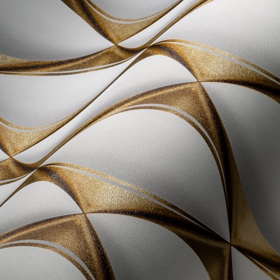 Unyqoos® Hoogwaardig 3D Vliesbehang in Goud en Wit voor Moderne Interieurs