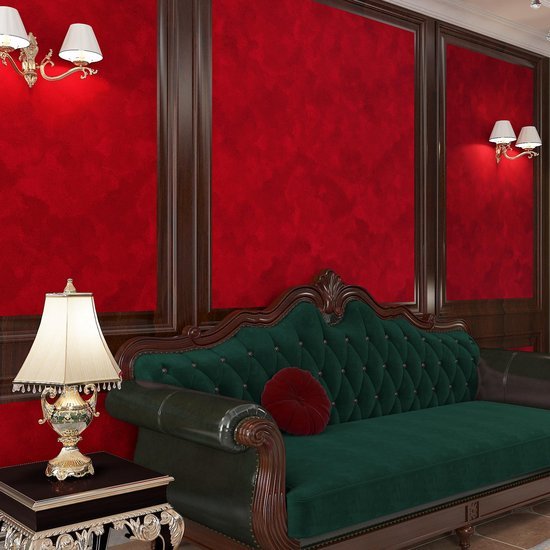 Unyqoos® Zelfklevende rode stoflook behangrol voor woonkamer en slaapkamer