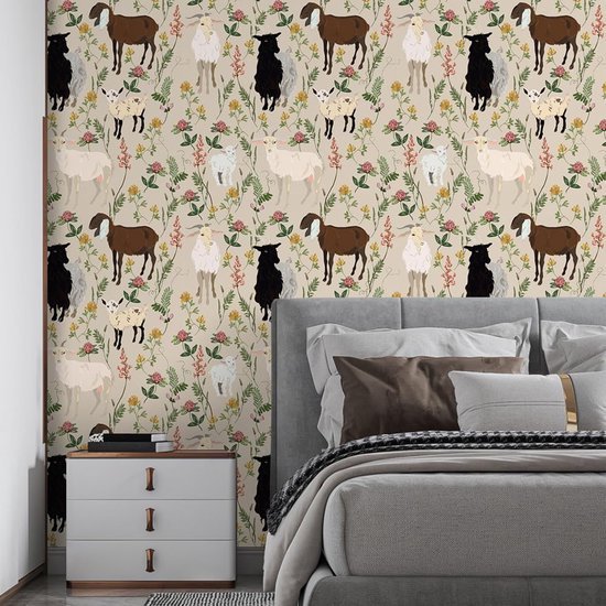 Unyqoos® Decoratieve zelfklevende vinyl behangrol met bloemen en schapenmotief