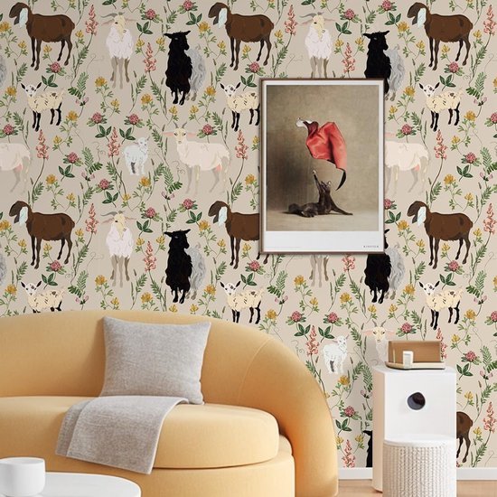 Unyqoos® Decoratieve zelfklevende vinyl behangrol met bloemen en schapenmotief
