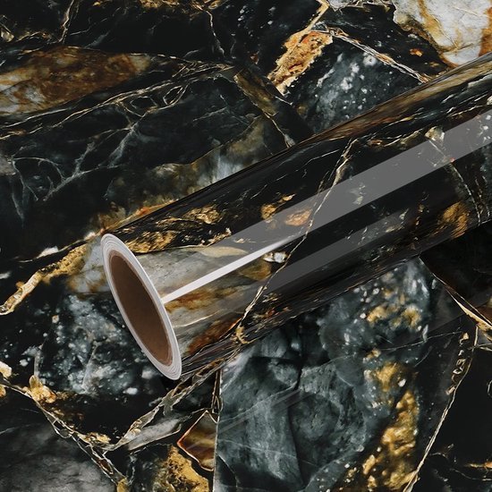 Unyqoos® Zelfklevend marmerlook behang in zwart en goud voor keuken en badkamer