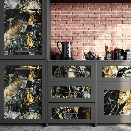 Unyqoos® Zelfklevend marmerlook behang in zwart en goud voor keuken en badkamer